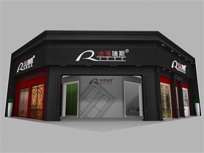 120平米展臺設(shè)計(jì)制作：一面開口/現(xiàn)代/木質(zhì)結(jié)構(gòu)/黑色，為建材展展商而作（免費(fèi)使用）