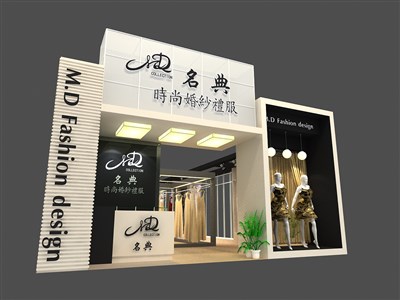 133平米展臺設(shè)計(jì)制作：一面開口/現(xiàn)代/木質(zhì)結(jié)構(gòu)/黑色，為服裝展展商而作（免費(fèi)使用）