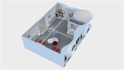 204平米展臺設(shè)計制作：二面開口/現(xiàn)代/木質(zhì)結(jié)構(gòu)/米色，為服裝展展商而作（免費(fèi)使用）