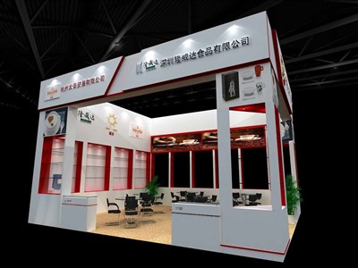 42平米展臺設(shè)計制作：二面開口/現(xiàn)代/木質(zhì)結(jié)構(gòu)/白色，為食品展展商而作（免費使用）