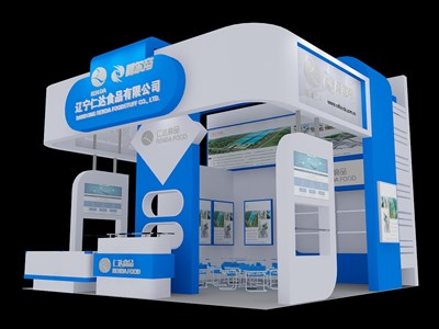 36平米展臺(tái)設(shè)計(jì)制作：三面開口/現(xiàn)代/木質(zhì)結(jié)構(gòu)/白色，為食品展展商而作（免費(fèi)使用）