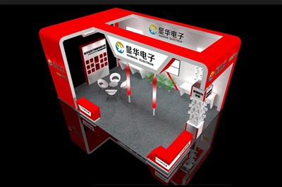 54平米展臺設(shè)計(jì)制作：三面開口/現(xiàn)代/木質(zhì)結(jié)構(gòu)/紅色，為安防展展商而作（免費(fèi)使用）