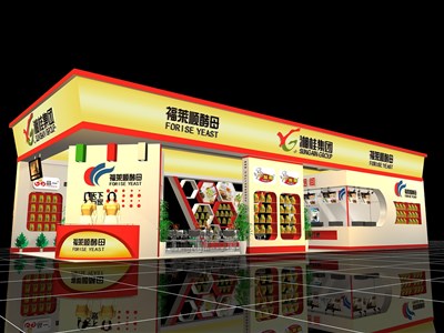 96平米展臺設(shè)計制作：三面開口/現(xiàn)代/木質(zhì)結(jié)構(gòu)/黃色，為美博會展商而作（免費使用）