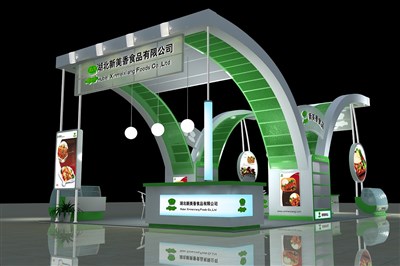 60平米展臺(tái)設(shè)計(jì)制作：四面開(kāi)口/前衛(wèi)/木質(zhì)結(jié)構(gòu)/綠色，為食品展展商而作（免費(fèi)使用）