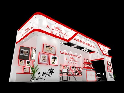 30平米展臺設(shè)計制作：三面開口/現(xiàn)代/木質(zhì)結(jié)構(gòu)/白色，為美博會展商而作（免費使用）