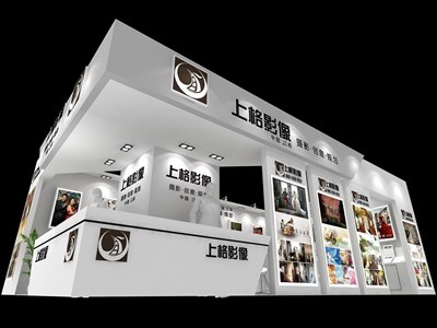 60平米展臺設計制作：三面開口/現(xiàn)代/木質結構/白色，為美博會展商而作（免費使用）