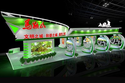 189平米展臺設計制作：三面開口/現(xiàn)代/木質(zhì)結構/綠色，為農(nóng)交會展商而作（免費使用）