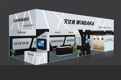 90平米展臺設計制作：二面開口/現(xiàn)代/木質結構/白色，為安防展展商而作（免費使用）