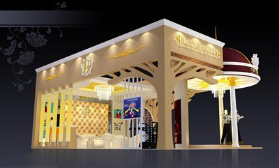 54平米展臺設計制作：三面開口/現(xiàn)代/木質(zhì)結構/彩色，為美博會展商而作（免費使用）