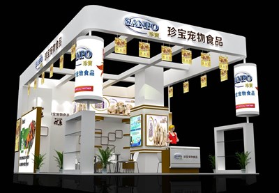 77平米展臺(tái)設(shè)計(jì)制作：三面開(kāi)口/現(xiàn)代/木質(zhì)結(jié)構(gòu)/白色，為食品展展商而作（免費(fèi)使用）