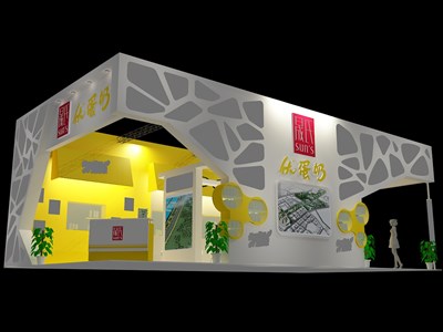 104.4平米展臺設(shè)計(jì)制作：三面開口/現(xiàn)代/型材結(jié)構(gòu)/白色，為食品展展商而作（免費(fèi)使用）