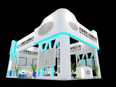 60平米展臺設(shè)計制作：三面開口/現(xiàn)代/木質(zhì)結(jié)構(gòu)/白色，為機械展展商而作（免費使用）