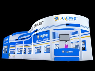 72平米展臺設計制作：二面開口/現(xiàn)代/木質結構/藍色，為機械展展商而作（免費使用）