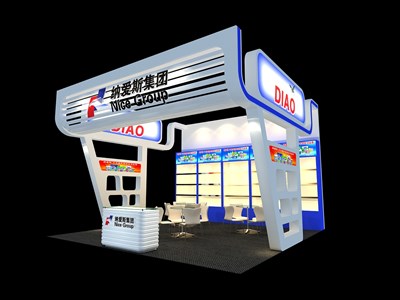 36平米展臺設計制作：三面開口/現(xiàn)代/木質結構/彩色，為日用品展展商而作（免費使用）