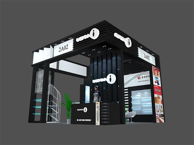 36平米展臺(tái)設(shè)計(jì)制作：三面開口/現(xiàn)代/木質(zhì)結(jié)構(gòu)/黑色，為日用品展展商而作（免費(fèi)使用）