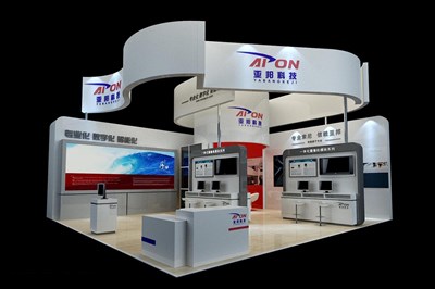 81平米展臺設計制作：二面開口/現(xiàn)代/木質結構/白色，為安防展展商而作（免費使用）