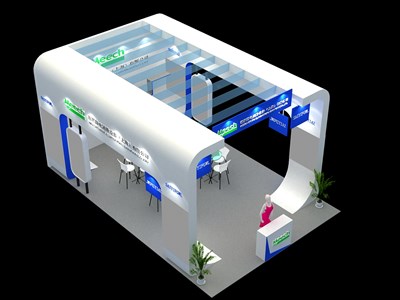 54平米展臺設(shè)計(jì)制作：三面開口/現(xiàn)代/木質(zhì)結(jié)構(gòu)/白色，為汽配展展商而作（免費(fèi)使用）