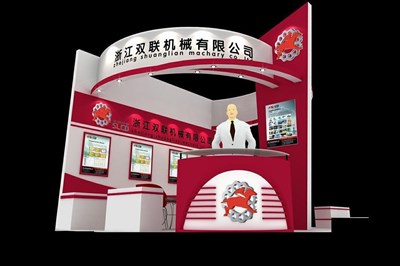 18平米展臺設計制作：二面開口/前衛(wèi)/木質結構/紅色，為機械展展商而作（免費使用）