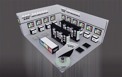 108平米展臺設計制作：二面開口/現代/木質結構/白色，為汽配展展商而作（免費使用）