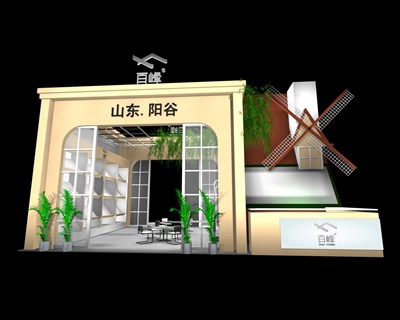 54平米展臺設(shè)計制作：二面開口/田園/木質(zhì)結(jié)構(gòu)/米色，為綜合展展商而作（免費使用）