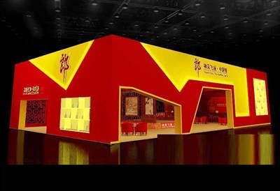 360平米展臺設(shè)計制作：四面開口/中式/木質(zhì)結(jié)構(gòu)/紅色，為糖酒展展商而作（免費使用）