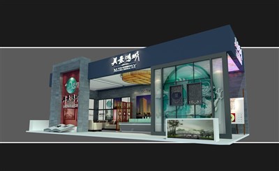 52平米展臺(tái)設(shè)計(jì)制作：三面開口/前衛(wèi)/木質(zhì)結(jié)構(gòu)/彩色，為房產(chǎn)展展商而作（免費(fèi)使用）