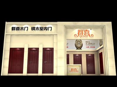 36平米展臺設(shè)計制作：一面開口/歐式/木質(zhì)結(jié)構(gòu)/米色，為建材展展商而作（免費使用）