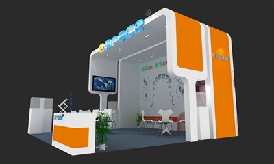 36平米展臺設計制作：三面開口/現代/木質結構/黃色，為醫(yī)藥展展商而作（免費使用）